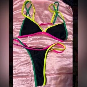 pink, yellow, green & black bikini set !